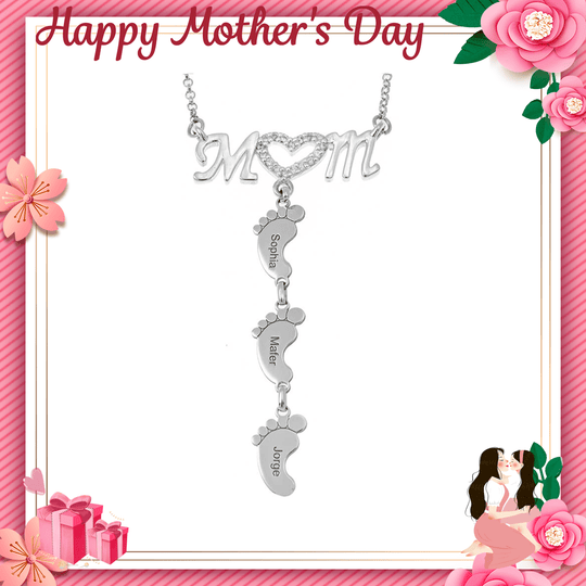 Christmas Gift Diamond Mom Necklace With Baby Feet Mom Necklace MelodyNecklace
