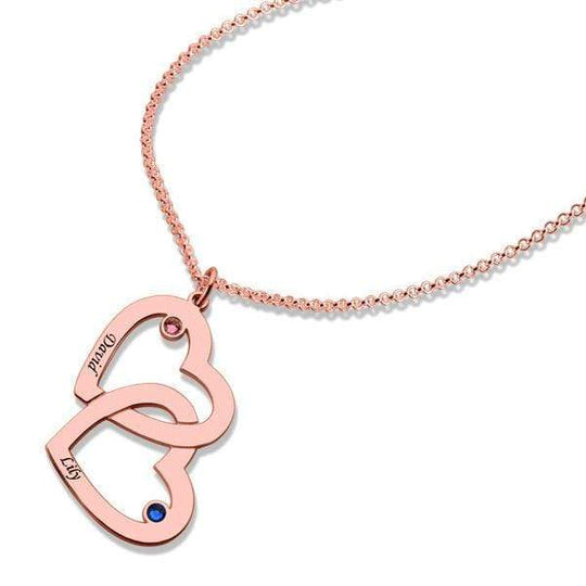 Christmas Gift Engraved 1-5 Intertwined Hearts Birthstones Necklace 18K Rose Gold Plated Silver 925 Mom Necklace MelodyNecklace