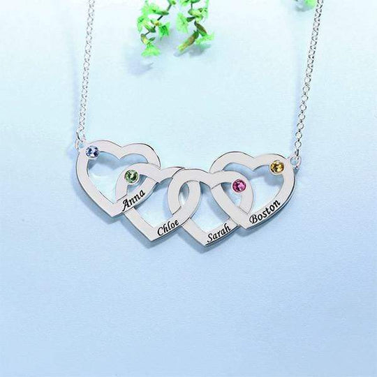 Christmas Gift Engraved 1-5 Intertwined Hearts Birthstones Necklace Mom Necklace MelodyNecklace