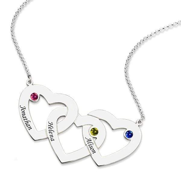 Christmas Gift Engraved 1-5 Intertwined Hearts Birthstones Necklace Mom Necklace MelodyNecklace