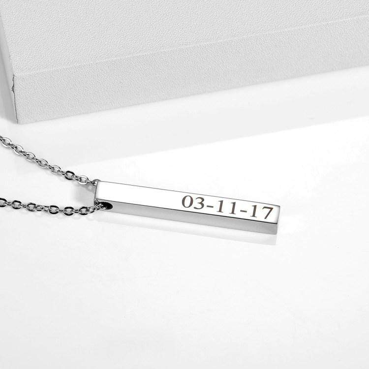 Christmas Gift Engraved Box Bar Necklace Silver Necklace MelodyNecklace