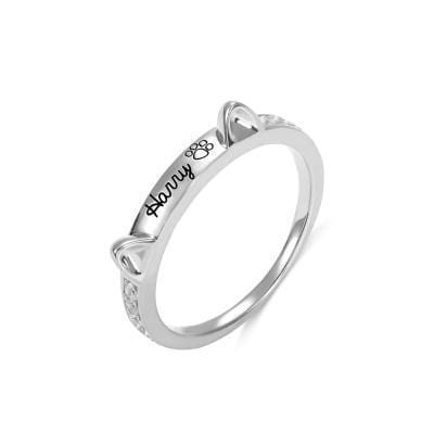 Christmas Gift Engraved Ear & Bone Shaped Pet Ring Silver / Cat Ring MelodyNecklace