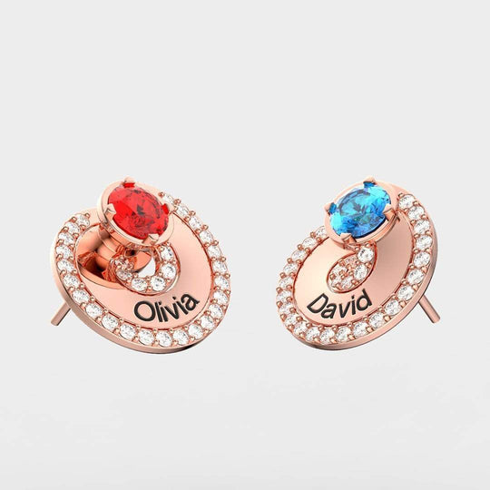 Christmas Gift Eternal Birthstone Couple Name Earing Rose Gold Earring MelodyNecklace