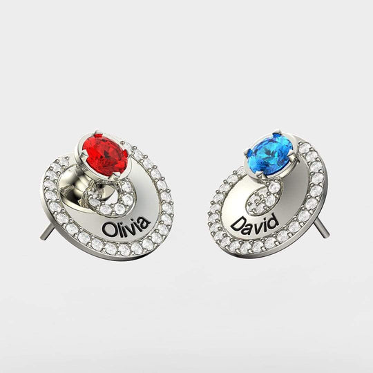 Christmas Gift Eternal Birthstone Couple Name Earing Silver Earring MelodyNecklace
