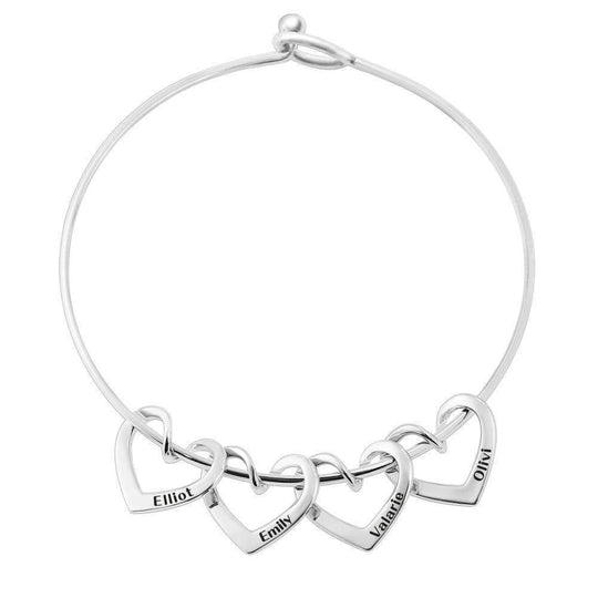 Christmas Gift Family Bangle Bracelet with Heart Shape Hook Charm Silver / Round Bracelet For Woman GG