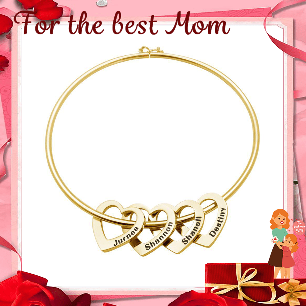 Christmas Gift Family Bangle Bracelet with Heart Shape Pendants 925 Sterling silver-Gold / Butterfly Bracelet For Woman GG