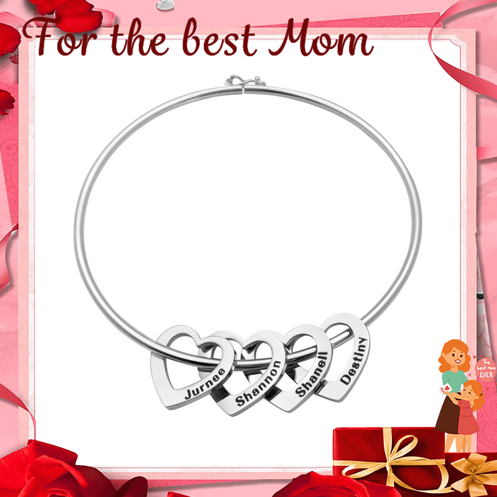 Christmas Gift Family Bangle Bracelet with Heart Shape Pendants 925 Sterling silver-Silver / Butterfly Bracelet For Woman GG