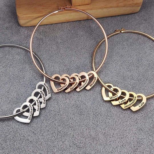 Christmas Gift Family Bangle Bracelet with Heart Shape Pendants Bracelet For Woman GG