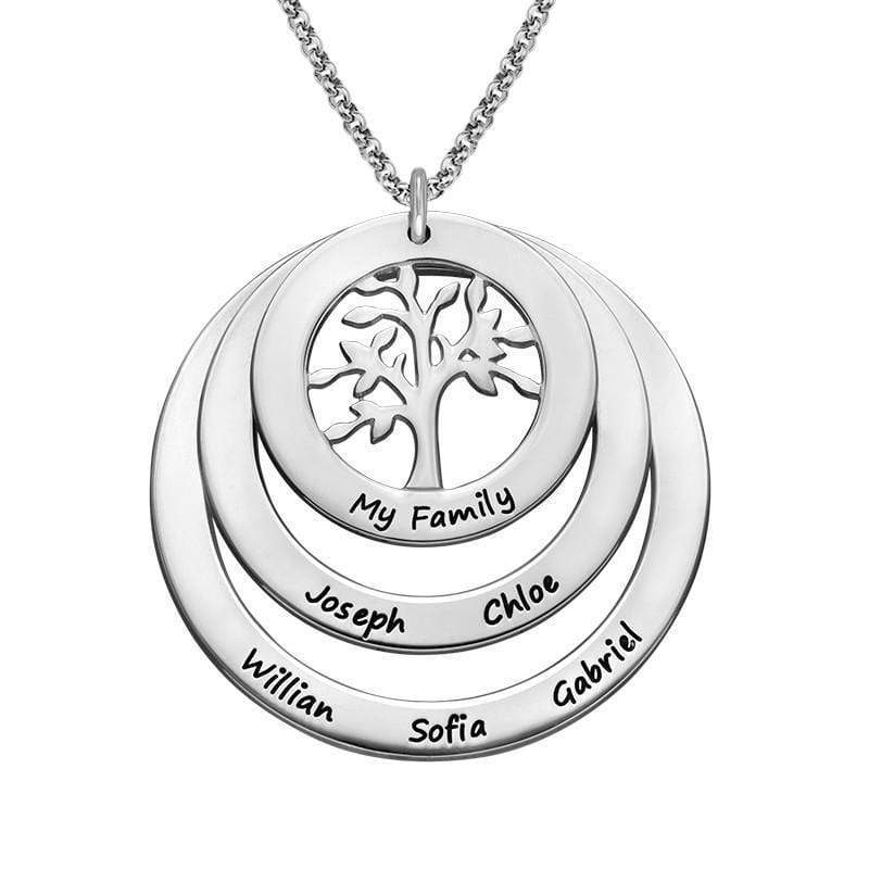 Christmas Gift Family Circle Necklace with Hanging Family Tree Silver Mom Necklace MelodyNecklace