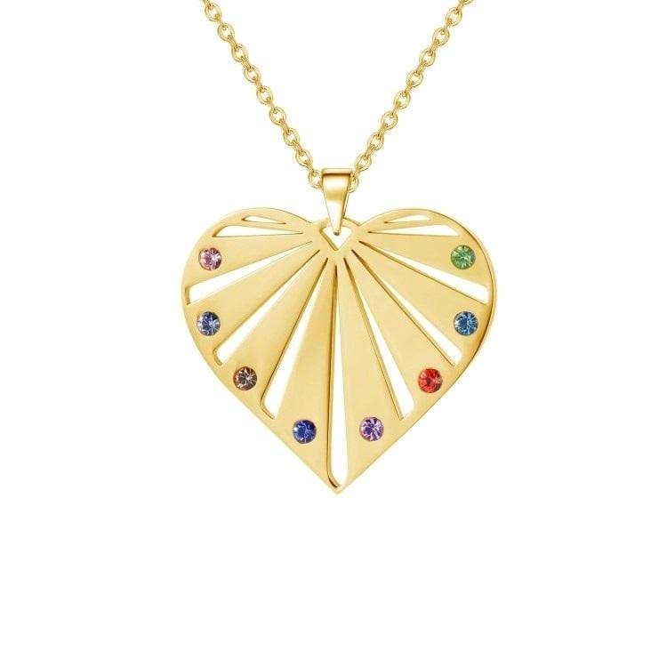 Christmas Gift Family Heart Birthstone Necklace Gold Mom Necklace MelodyNecklace