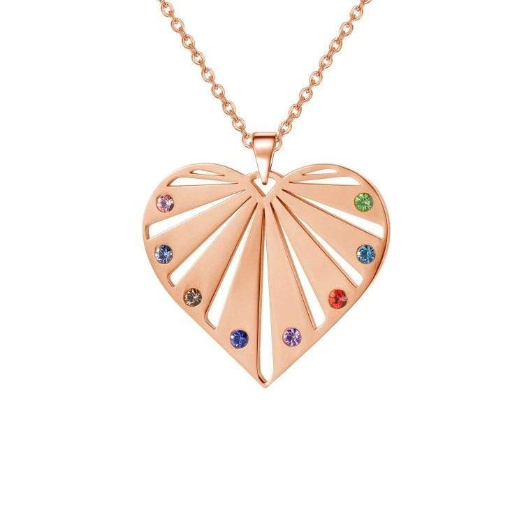Christmas Gift Family Heart Birthstone Necklace Rose Gold Mom Necklace MelodyNecklace