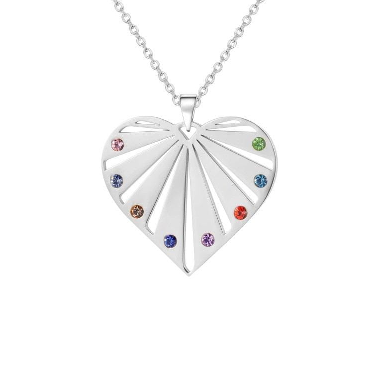 Christmas Gift Family Heart Birthstone Necklace Silver Mom Necklace MelodyNecklace