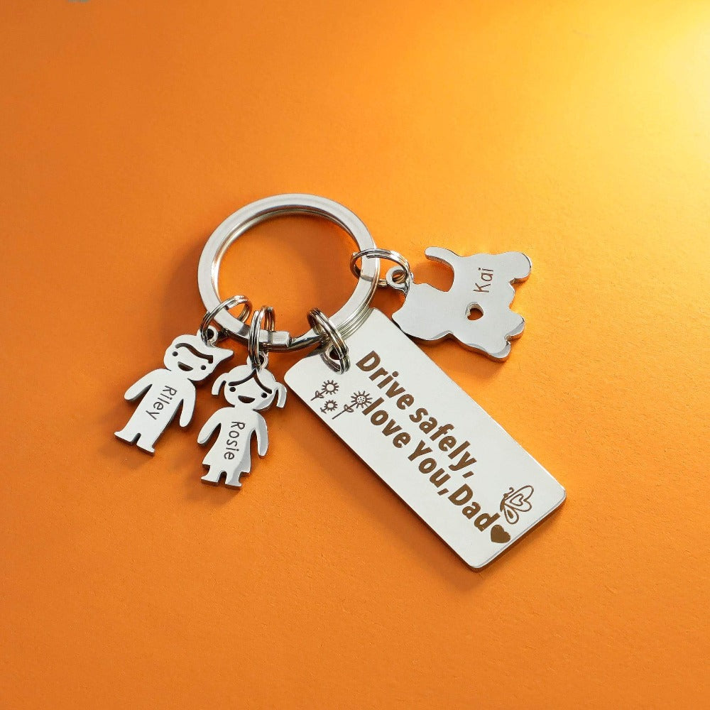 Christmas Gift for Dad Customized Family Kids Charm Keychain（we ship worldwide） Silver Necklace for man MelodyNecklace