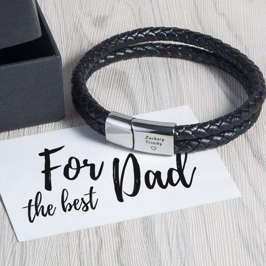 Christmas Gift for Dad Engraved Bracelet for Men with Black Leather Bracelet For Man MelodyNecklace