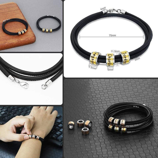 Christmas Gift for Dad Leather Bracelet With Rolling Custom Beads Bracelet For Man MelodyNecklace