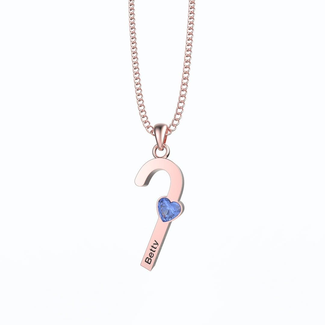 Christmas Gift For Girl Santa's Cane Necklace With Birthstone 18K Rose Gold Plated Necklace for girl MelodyNecklace