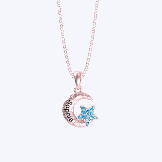 Christmas Gift Granddaughter Star and Moon Necklace Rose Gold MelodyNecklace
