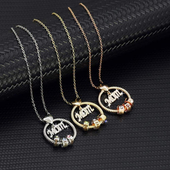 Christmas Gift for Mom Personalized Circle Pendant with Custom Birthstone Beads Mom Necklace MelodyNecklace