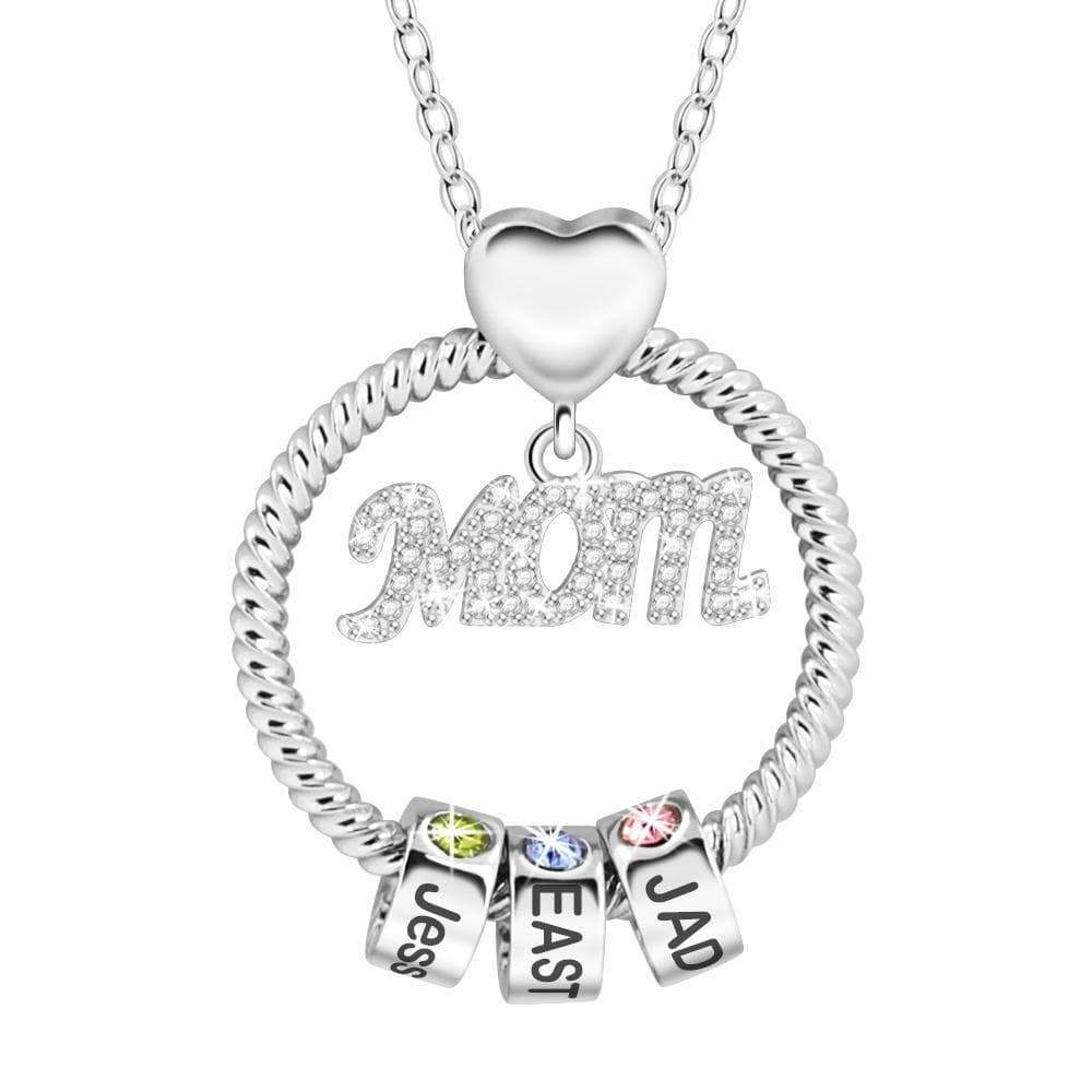 Christmas Gift for Mom Personalized Circle Pendant with Custom Birthstone Beads Silver Mom Necklace MelodyNecklace