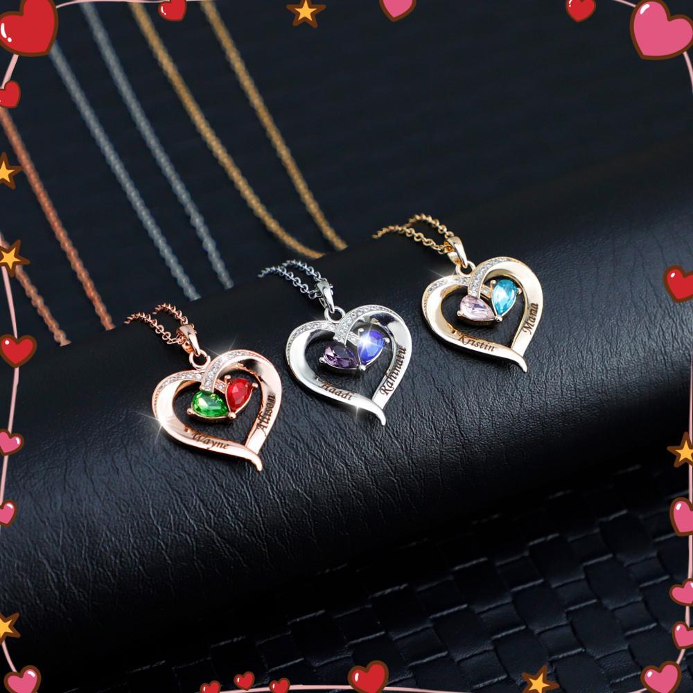 Christmas Gift Forever Love Birthstone & Diamond Heart Pendant Necklace Necklace MelodyNecklace