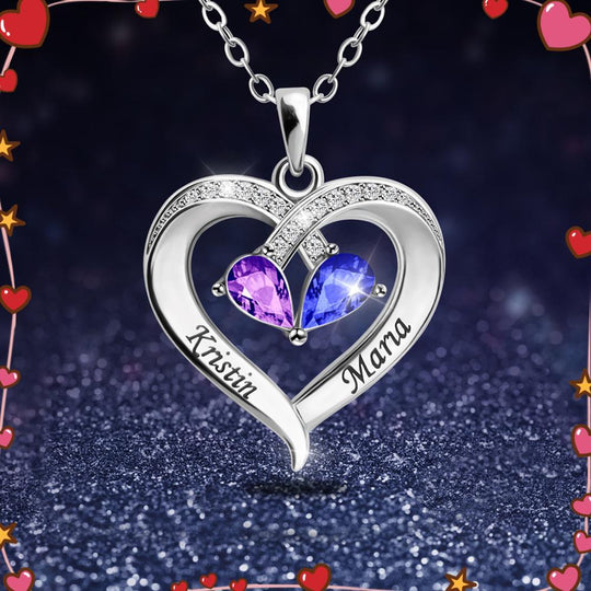 Christmas Gift Forever Love Birthstone & Diamond Heart Pendant Necklace Necklace MelodyNecklace