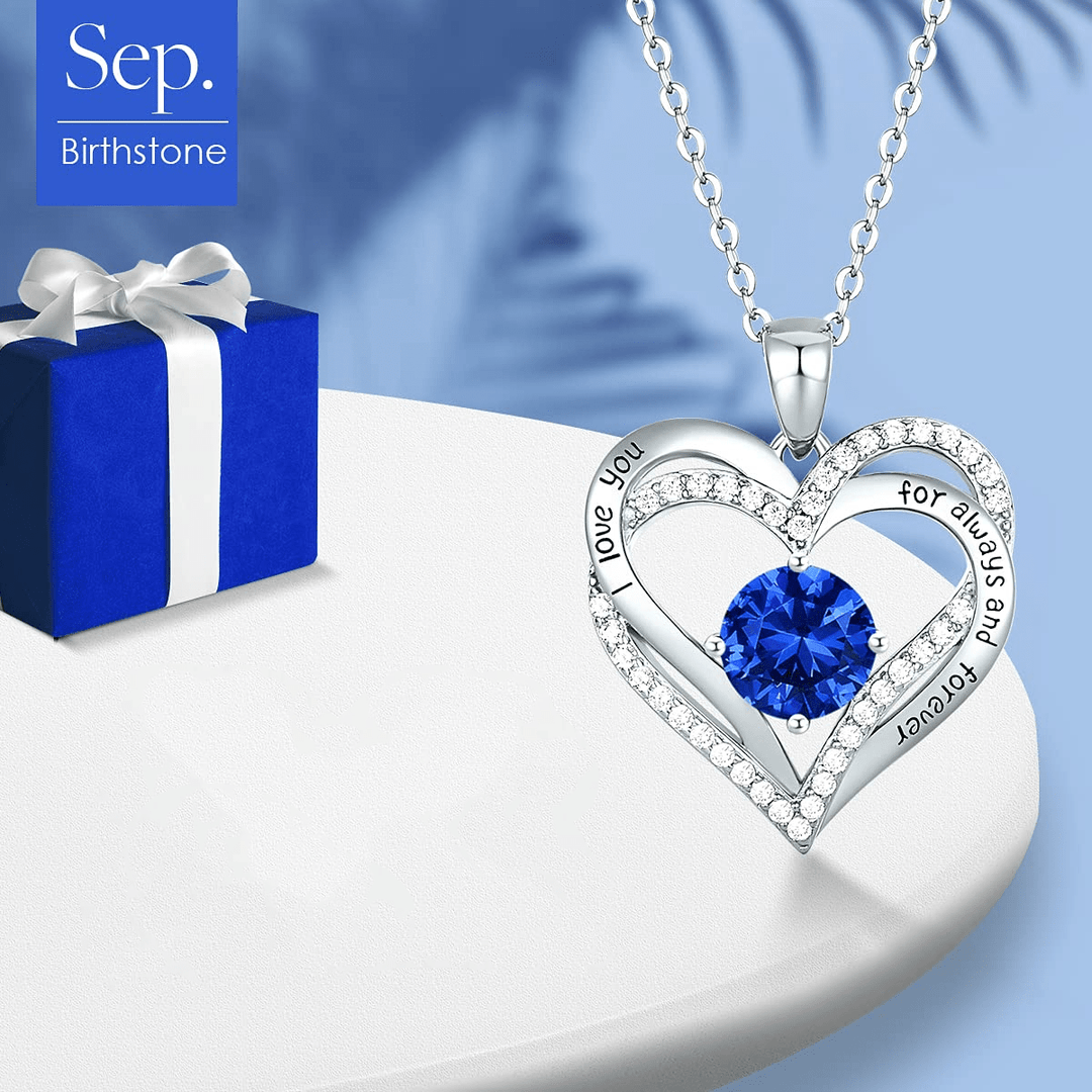 Christmas Gift Forever Love Heart Necklace Birthstone Pendant September - Sapphire Necklace MelodyNecklace