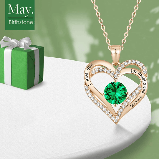 Christmas Gift Forever Love Heart Women Necklace Birthstone Pendant Necklace May - Emerald Necklace MelodyNecklace