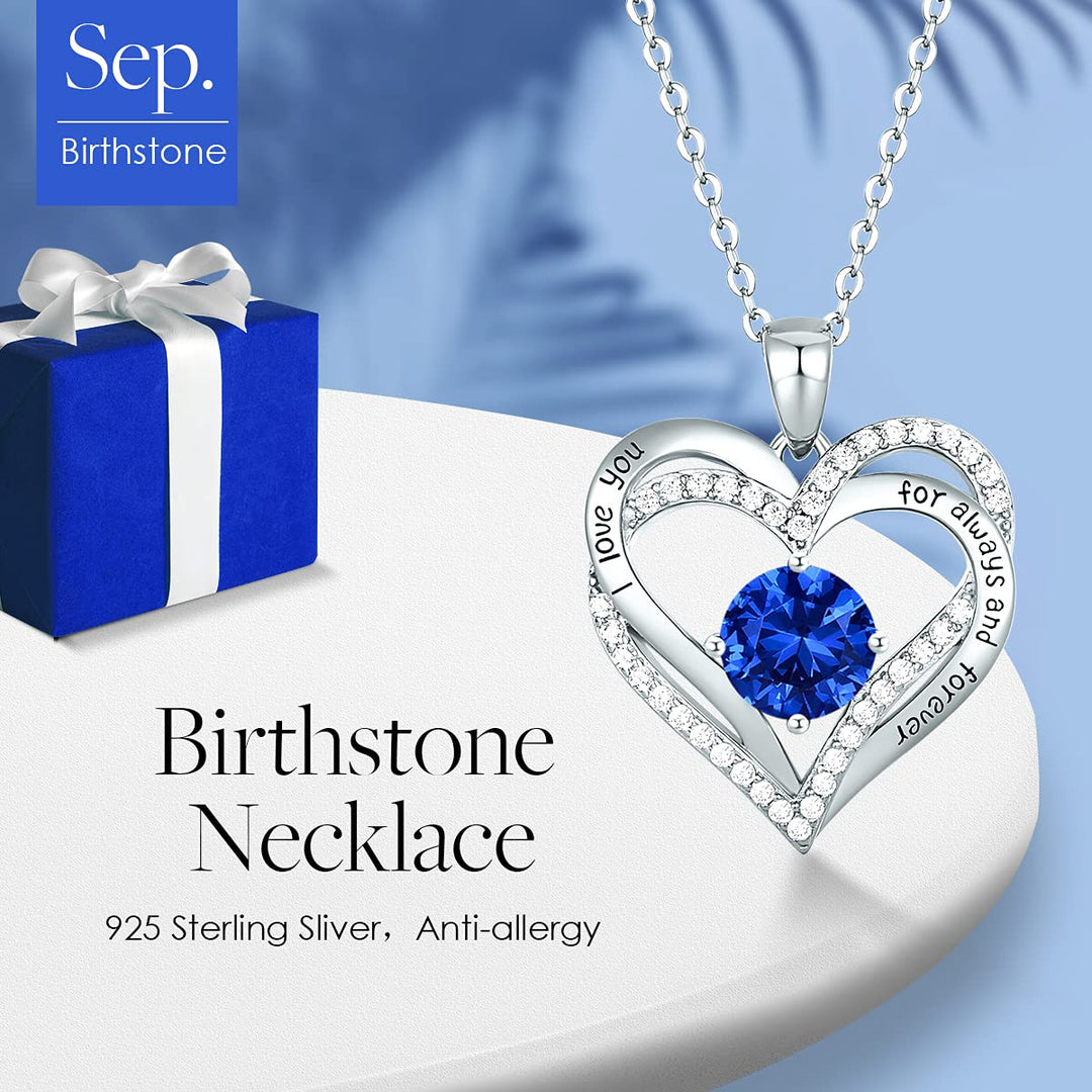 Christmas Gift Forever Love Heart Women Necklace Birthstone Pendant Necklace September - Sapphire Necklace MelodyNecklace