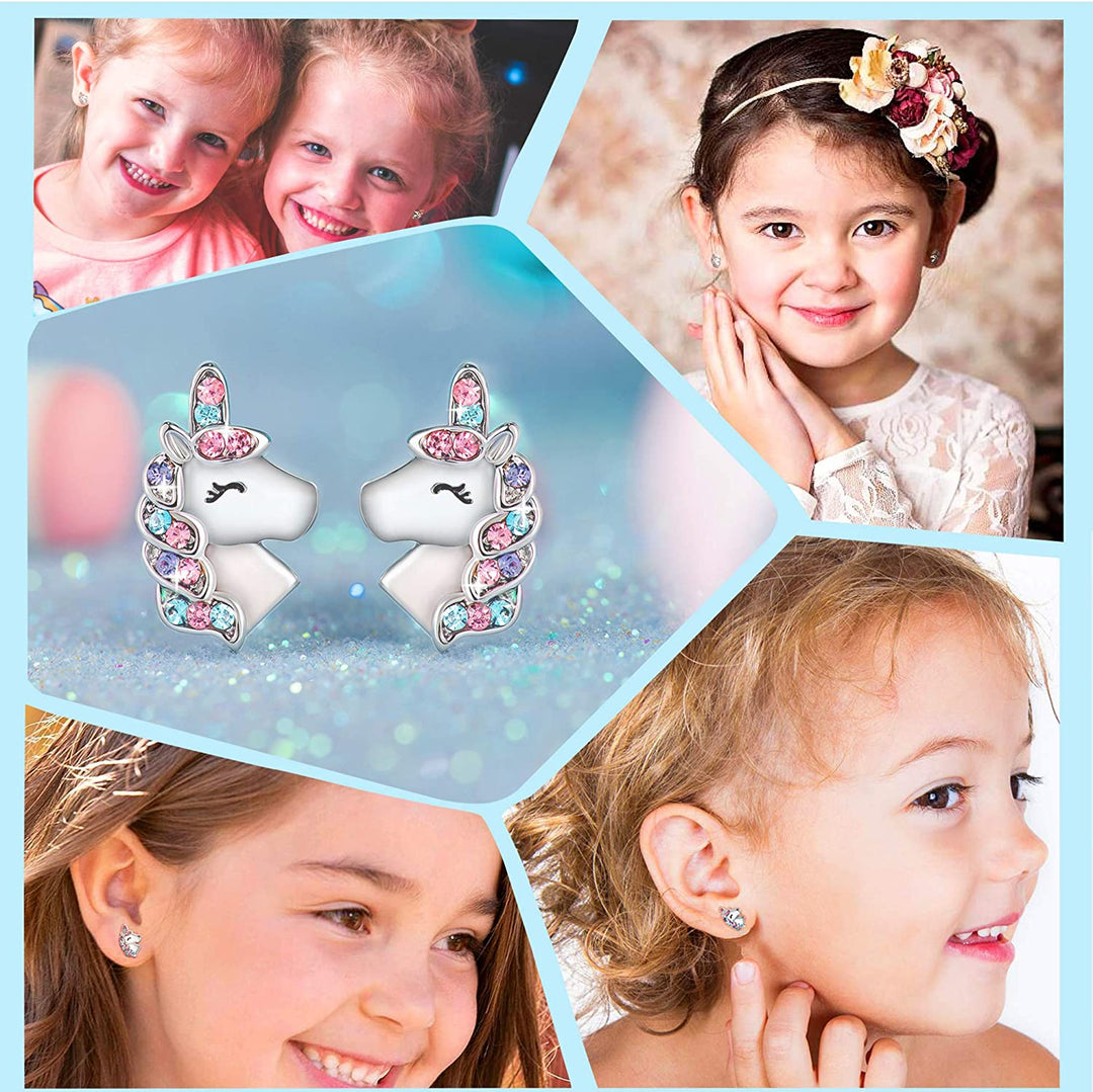 Christmas Gift Girl Unicorn Earrings with Zircon Necklace for girl MelodyNecklace