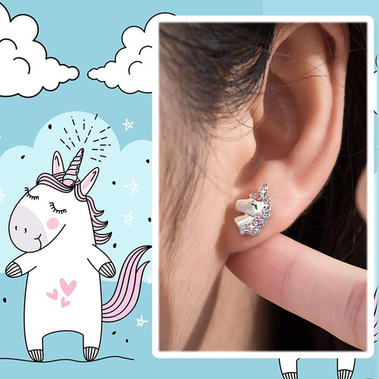 Christmas Gift Girl Unicorn Earrings with Zircon Necklace for girl MelodyNecklace