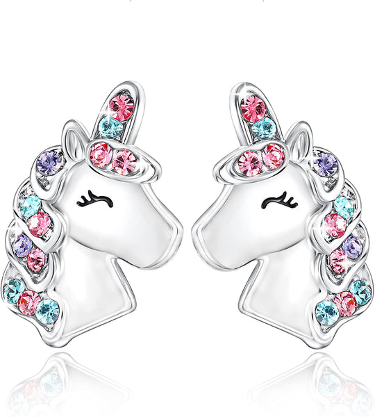 Christmas Gift Girl Unicorn Earrings with Zircon Unicorn Prince Necklace for girl MelodyNecklace