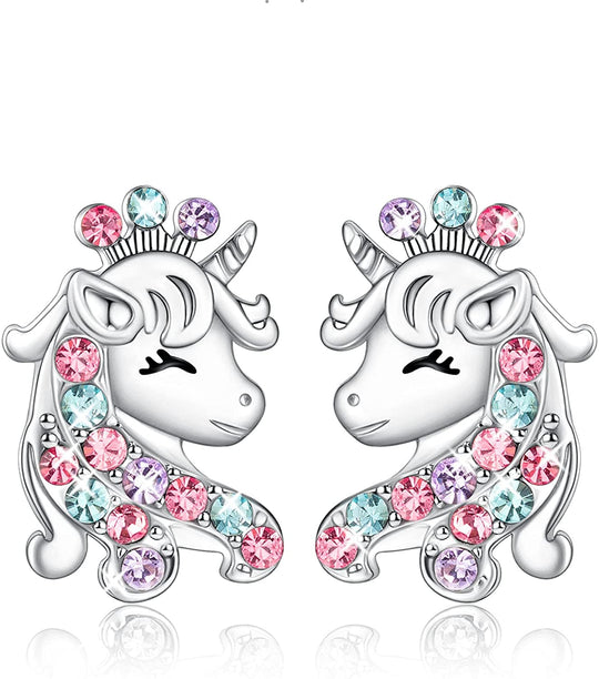 Christmas Gift Girl Unicorn Earrings with Zircon Unicorn Princess Necklace for girl MelodyNecklace