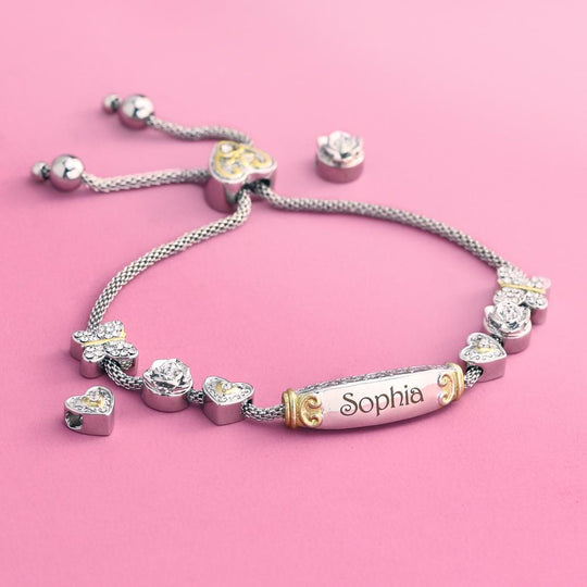 Christmas Gift Granddaughter Bolo Bracelet with Two Personalised Engravings Necklace for girl MelodyNecklace