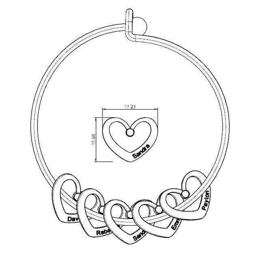 Christmas Gift Heart Charm Bangle with Personalized Birthstones and Names Bracelet For Woman GG
