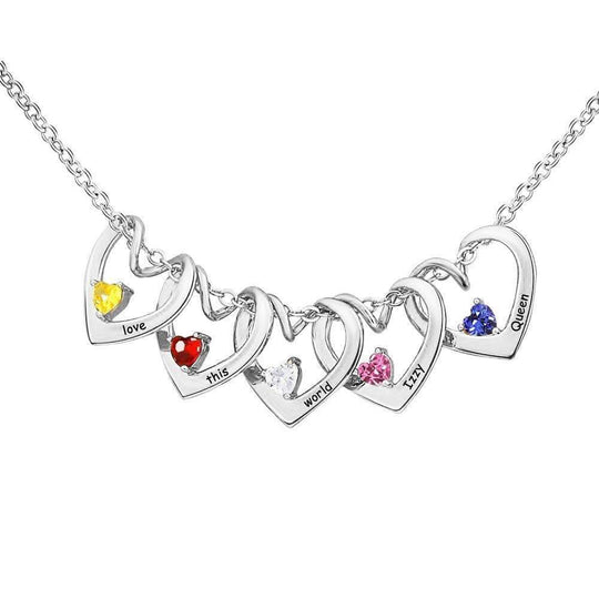 Christmas Gift heart-shaped pendant and custom birthstone necklace Silver Mom Necklace MelodyNecklace
