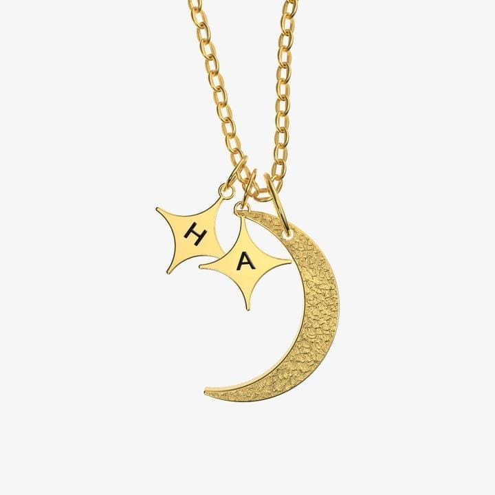 Christmas Gift“I love you to the ”Moon and Stars initials Necklace titanium steel / Gold Sparkling Necklace MelodyNecklace