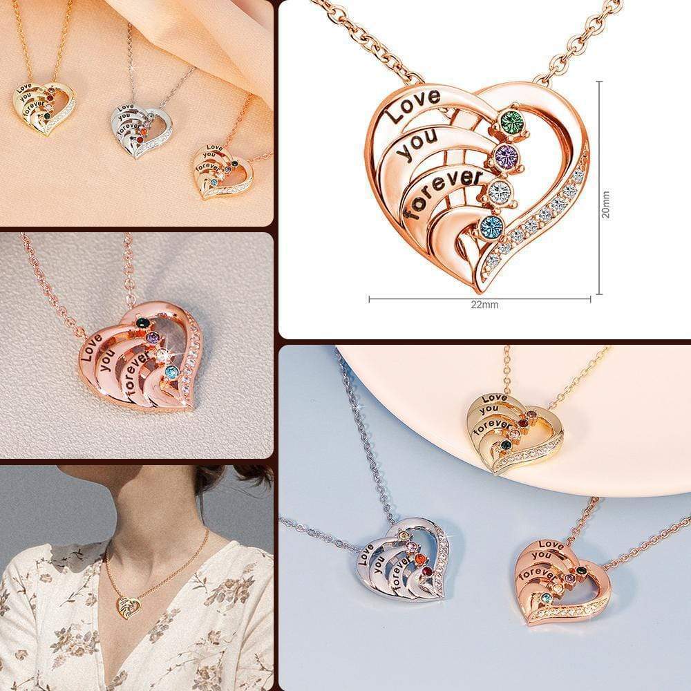 Christmas Gift "Love You Forever“Diamond Heart Pendant Necklace Mom Necklace MelodyNecklace