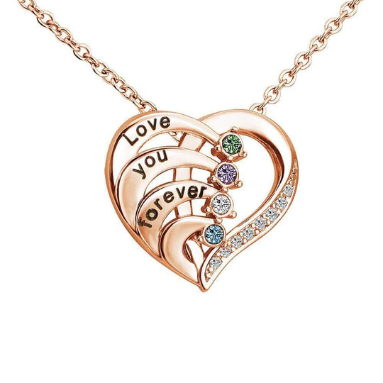 Christmas Gift "Love You Forever“Diamond Heart Pendant Necklace Rose Gold Mom Necklace MelodyNecklace