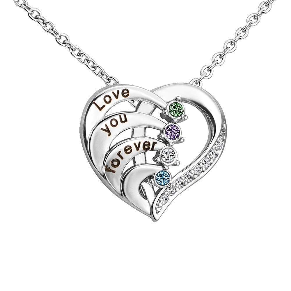 Christmas Gift "Love You Forever“Diamond Heart Pendant Necklace Silver Mom Necklace MelodyNecklace
