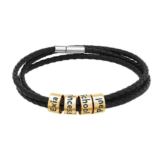Christmas Gift Men's Leather Bracelet with Small Custom Beads Titanium steel / Gold / Black Bracelet For Man MelodyNecklace