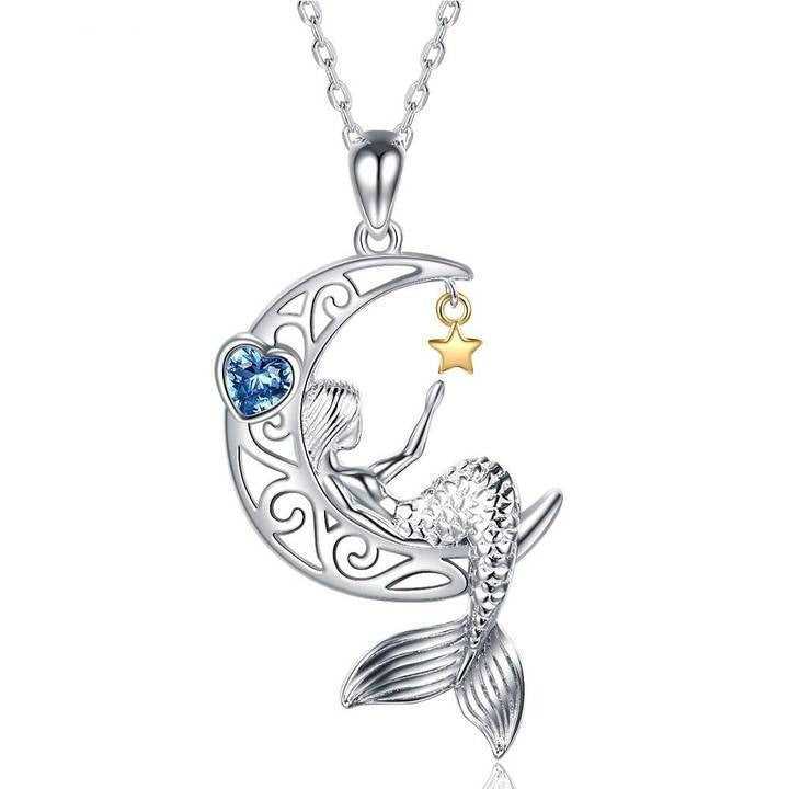 Christmas Gift Mermaid pendant, moon star necklace for Women 925 Sterling silver / Buy one Necklace for girl MelodyNecklace