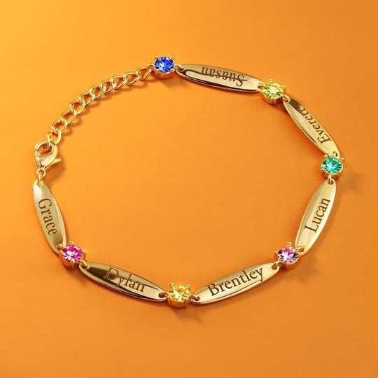 Christmas Gift Mother Bracelet with Family Names and Birthstones Bracelet For Woman GG