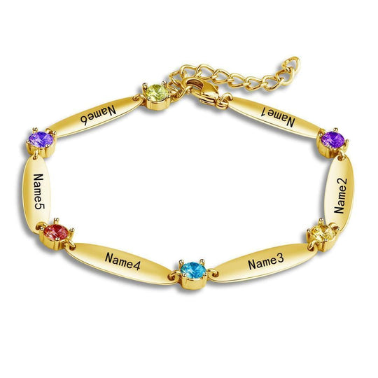 Christmas Gift Mother Bracelet with Family Names and Birthstones Gold Bracelet For Woman GG