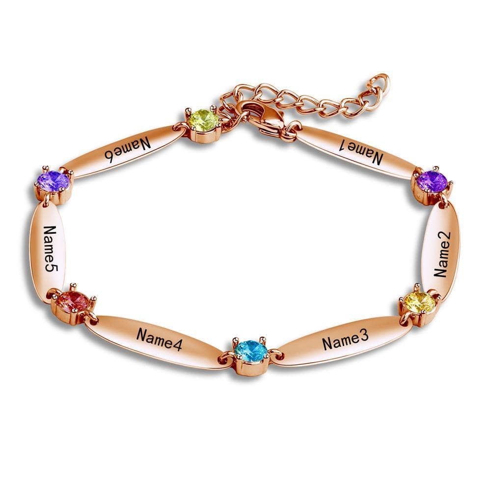 Christmas Gift Mother Bracelet with Family Names and Birthstones Rose Gold Bracelet For Woman GG