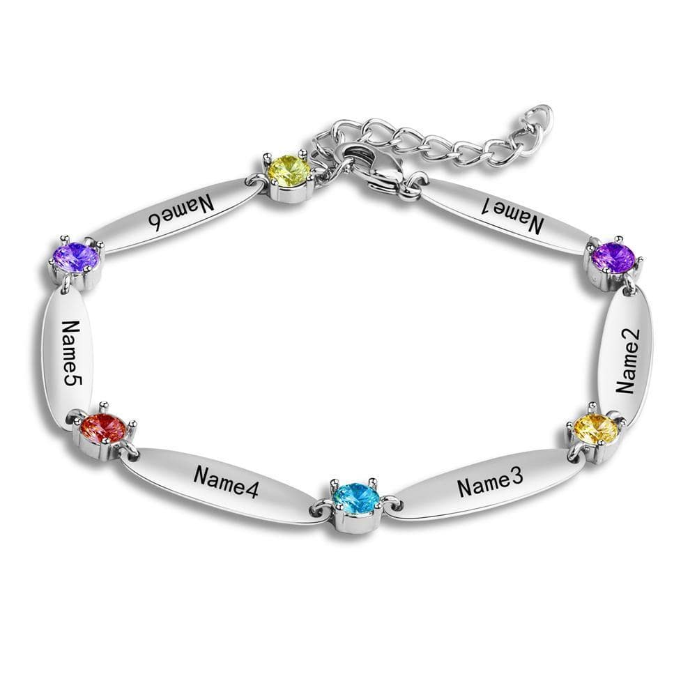 Christmas Gift Mother Bracelet with Family Names and Birthstones Silver Bracelet For Woman GG
