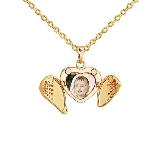 Christmas Gift Openable Angle Wing Heart Photo Necklace Necklace MelodyNecklace
