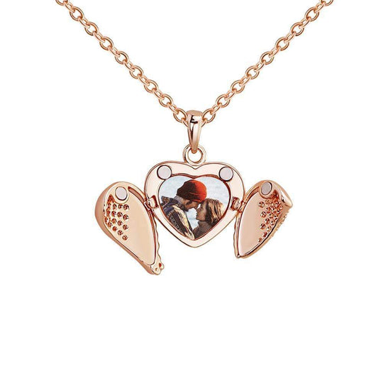 Christmas Gift Openable Angle Wing Heart Photo Necklace Necklace MelodyNecklace