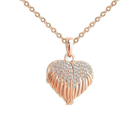 Christmas Gift Openable Angle Wing Heart Photo Necklace Rose Gold Necklace MelodyNecklace