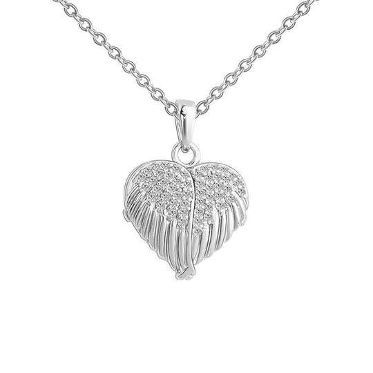 Christmas Gift Openable Angle Wing Heart Photo Necklace Silver Necklace MelodyNecklace