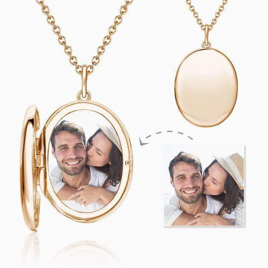 Christmas Gift Oval Photo Locket Necklace with Engraving Rose Gold Plated Rose Gold Necklace MelodyNecklace